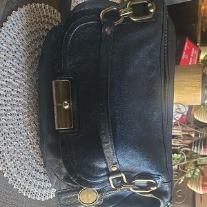 Coach Black Leather Shoulder Bag with Gold Accents